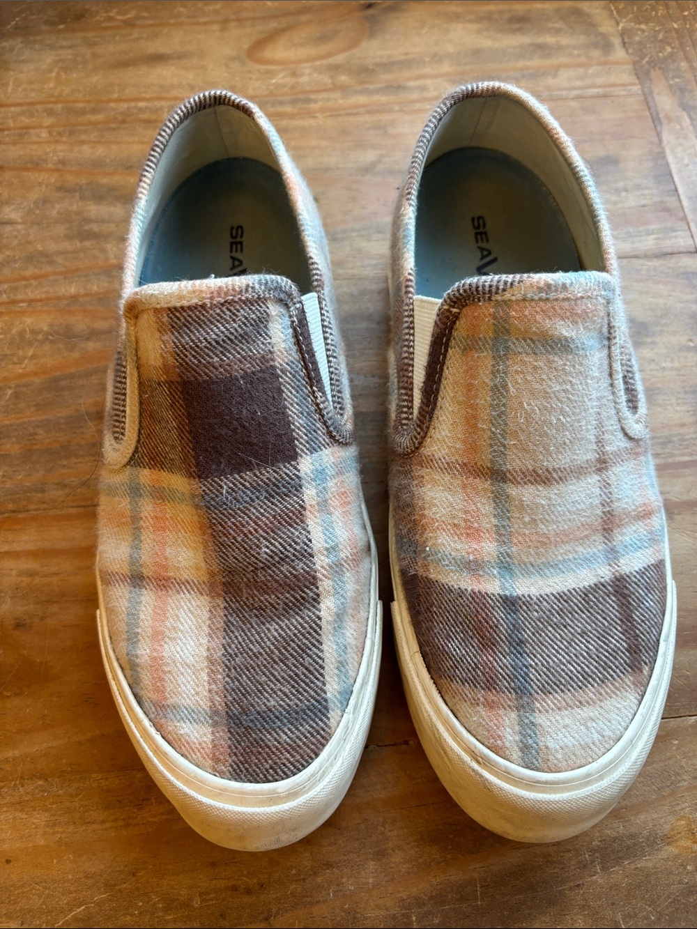 SeaVees Plaid Slip-On Sneakers in Brown and Light Blue